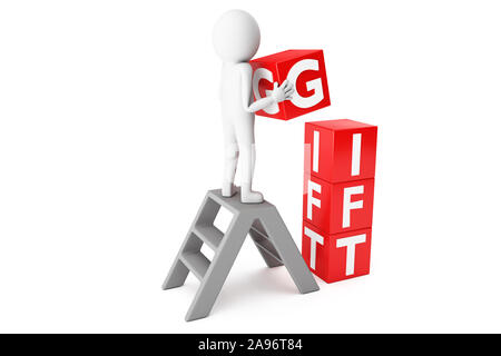 3D men are writing year 2019 with red playblocks Against White against white background. High quality 3D renders of several poses from 3D man in plain Stock Photo