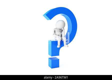3d man sitting on the question mark Stock Photo - Alamy