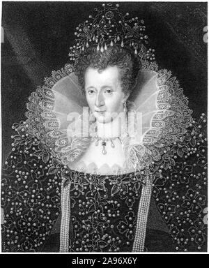 Engraving of Queen Elizabeth I from the Picture in Her Majesty's Collection at St James's Palace scanned at high resolution from a book of 1859. Stock Photo