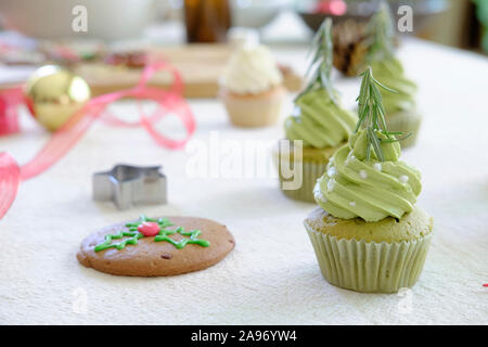 Decorated christmas cupcakes. christmas party prepare. Stock Photo