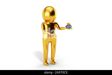 3D Man is holding Easter eggs against white background. 3D rendering. Stock Photo
