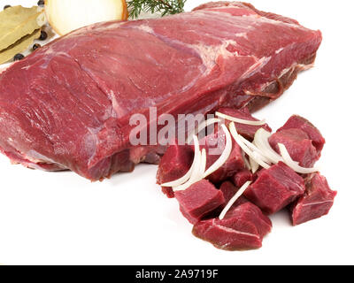 Wild Boar Meat and Ragout - Wild Game Meat on white Background Stock Photo