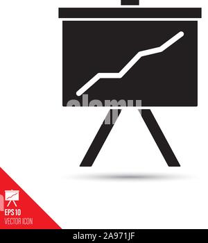 Upward graph on presentation whiteboard glyph icon. Success symbol vector illustration. Stock Vector