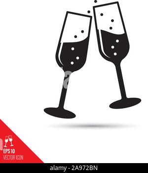 Toasting with champagne glasses glyph icon. Success and celebration symbol vector illustration. Stock Vector