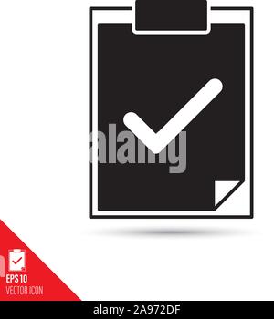 Check mark on document on clipboard glyph icon. Success symbol vector illustration. Stock Vector