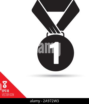 Gold medal for first place glyph icon. Success symbol vector illustration. Stock Vector
