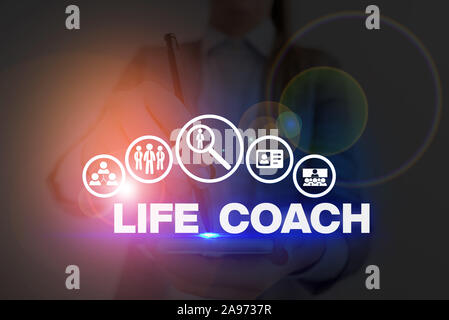 Handwriting text Life Coach. Conceptual photo someone who helps identify your goals and plan to achieve them Stock Photo