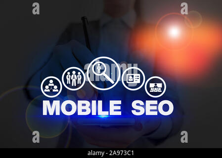 Handwriting text Mobile Seo. Conceptual photo process of optimizing a website to rank for mobile searches Stock Photo