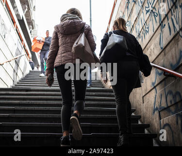 Belgrade, Serbia, Oct 7, 2019: Two women leaving the subway at Terazije Square Stock Photo