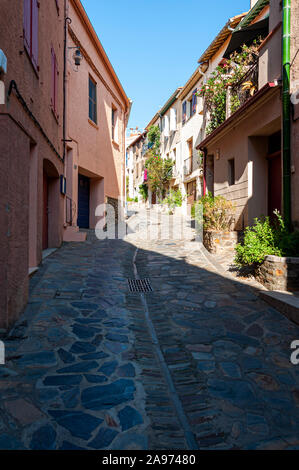 Quiet summer street, Collioure, France Stock Photo