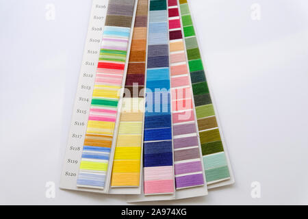 Sample card of Machine Embroidery Thread Colours Stock Photo