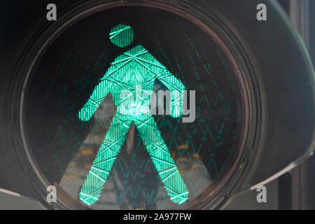 Green Man in the Traffic Lights Close-up Stock Photo