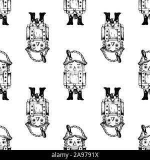 Seamless pattern of hand drawn sketch style Nutcracker character isolated on white background. Vector illustration. Stock Vector