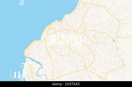 Printable street map of Bata, Equatorial Guinea. Map template for business use. Stock Vector
