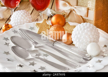 Christmas dinner table decotaion Stock Photo