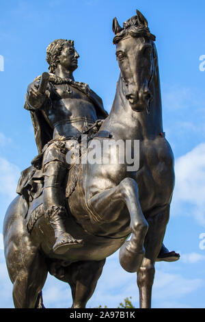 A statue of King William III, located on Queen Square in the city of Bristol in England. Stock Photo