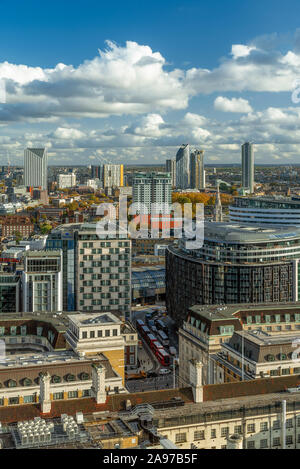 London cityscape with buses. Included scyscrapers Stock Photo