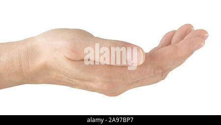 Male holding hand isolated against white background Stock Photo