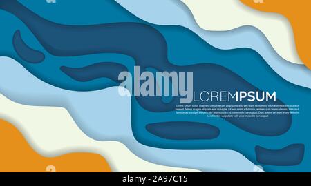 Abstract background design templates. blue, white, orange wave papercut. vector design illustrator eps 10 Stock Vector