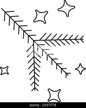 Graphical vector linear set of christmas branch firtree. Lineart style simple christmas tree icon Stock Vector