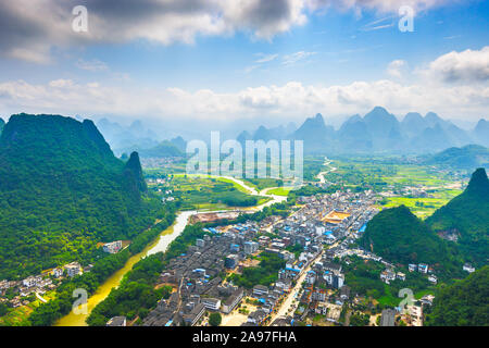 Karst Mountain landscape on the Li River in rural Guilin, Guangxi, China. Stock Photo