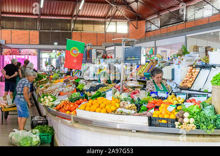 Fresh fruit and vegetables for sale in the Olhao produce market, Olhao Algarve, Portugal. Stock Photo