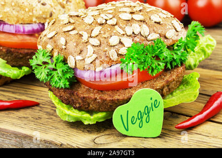 Vegetarian Soy Hamburger and label Stock Photo