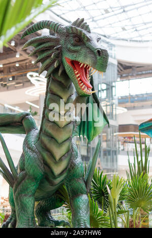 Gliwice/Poland - November 12, 2019. Artificial model of tyrannosaurus or T-Rex being displayed in indoor exhibition. Stock Photo