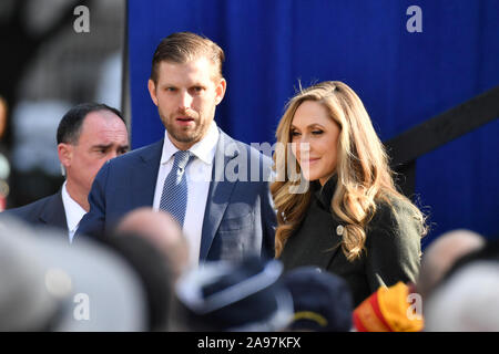 Eric Trump, the son of President Donald Trump, and his wife Lara Yunaska Trump attend the opening ceremony of the Veterans Day Parade on November 11,