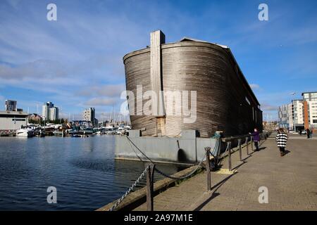 Ipswich, Suffolk, UK - 13 November 2019: Replica Noah’s Ark moored at Orwell Quay. Stock Photo