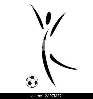 Football black figure with football on white background Stock Photo