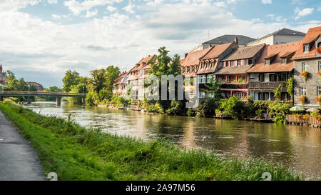 Bamberg 2019. View of the district called Little Venice. We are on a warm and cloudy summer afternoon on the Regnitz river. August 2019 in Bamberg. Stock Photo