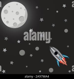 Space rocket vector illustration in flat design. For the brand logo, background, wallpers, effects for being in trend and etc. Different type of graph Stock Vector