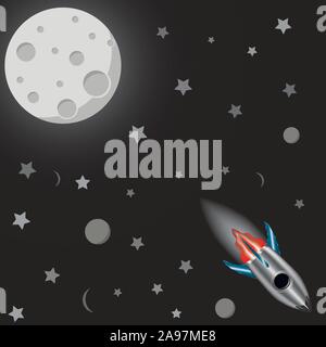 Space rocket vector illustration in flat design. For the brand logo, background, wallpers, effects for being in trend and etc. Different type of graph Stock Vector