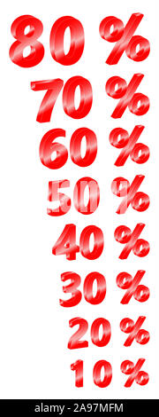 Red percent sign on white background Stock Photo