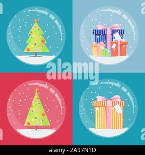 snow globe with christmas decoration inside. Stock Vector