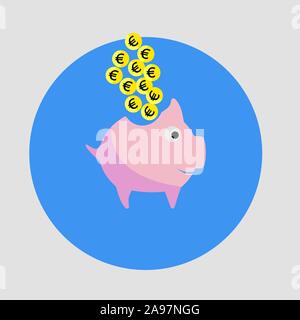 Standart piggy bank with coins. Isolated on grey background. Great for web, icon or your logo. Vector illustration with simply flat design Stock Vector