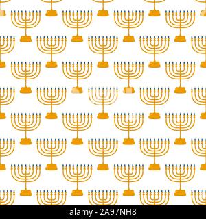 Illustration on theme big colored pattern Hanukkah, seamless set menorah. Seamless pattern consisting of collection menorah, accessory holiday Hanukka Stock Vector