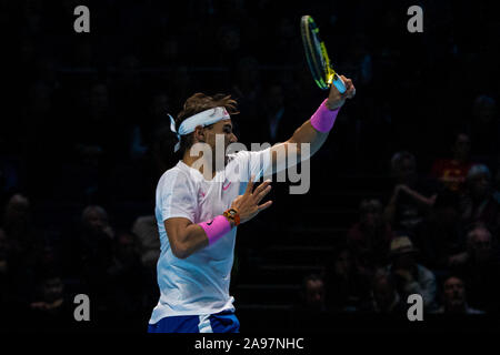 London, UK. 13th Nov, 2019. Rafael Nadal of Spain plays against Daniil Medvedev of Russia on Day four of the Nitto ATP World Tour Finals at The O2 Arena on November 13, 2019 in London, England Credit: Independent Photo Agency/Alamy Live News Stock Photo