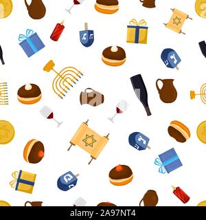 Illustration on theme big colored pattern Hanukkah, seamless set clay jug. Seamless pattern consisting of collection jug liquid oil, accessory holiday Stock Vector