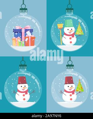 snow globe with christmas decoration inside. Stock Vector