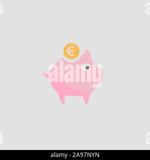 Standart piggy bank with coins. Isolated on grey background. Great for web, icon or your logo. Vector illustration with simply flat design Stock Vector