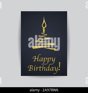 Happy birthday celebrating and greeting card, with cake and confetti, minimalism creative unique design.hand drawn line art vector illustration. Isola Stock Vector