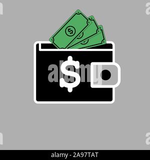 Wallet with money and cash sign dollar symbol. Simply graphic vector illustration for web, background, icon, template. Trendy flat design for your bus Stock Vector