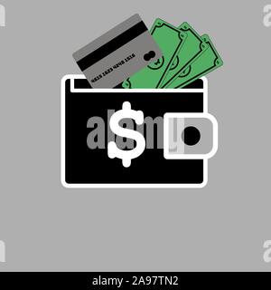 Wallet with money and cash sign dollar symbol. Simply graphic vector illustration for web, background, icon, template. Trendy flat design for your bus Stock Vector