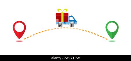 Delivery icon from one point to another. Flat design. Stock Vector