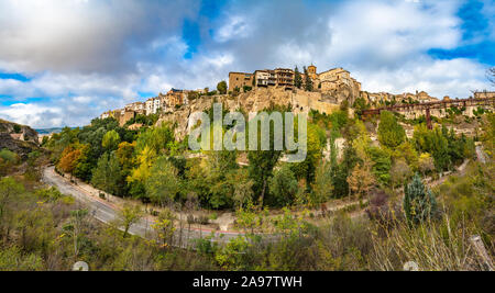 Panoramic view of Cuenca and famous hanging houses, Spain. Stock Photo