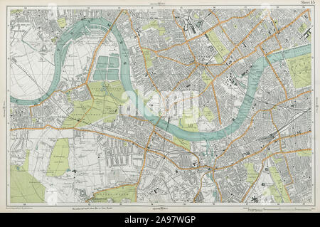 LONDON Chiswick Barnes Fulham Chelsea Putney Wandsworth Clapham. BACON  1920 map Stock Photo