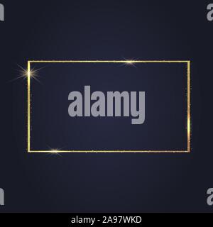 Elegant Realistic golden luxury frame with light effects. Shining  banner. Glowing graphic vector illustration for you brand, logo, cards. With fashio Stock Vector