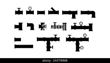 set of elements of plumbing, flat simple design Stock Vector